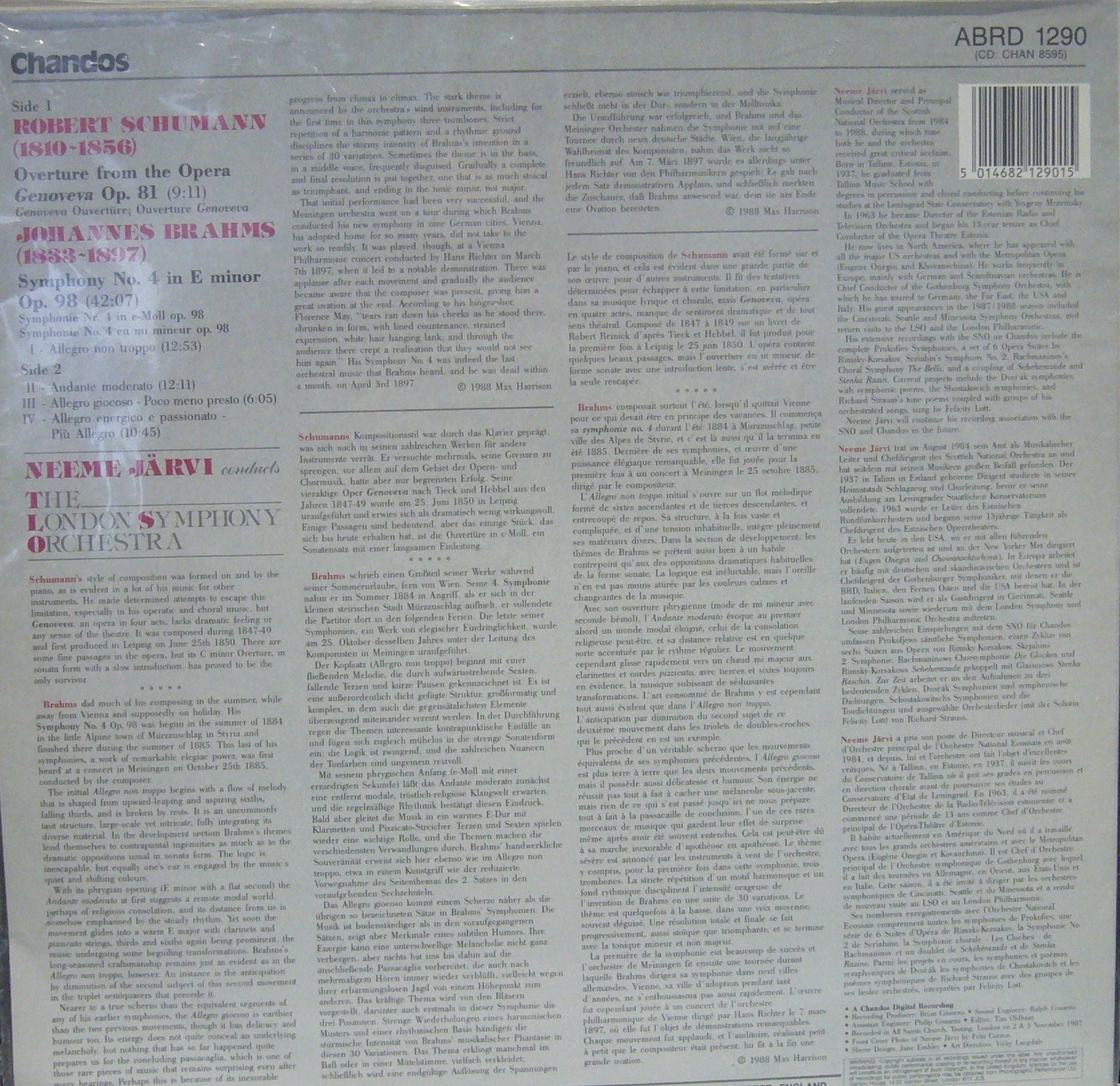 Brahms Symphony No.4 Op.98/ London Symphony Orchestra/ Neeme Jarvi